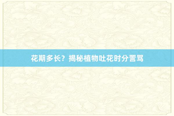 花期多长？揭秘植物吐花时分詈骂